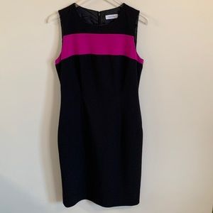 Calvin Klein Sleeveless Sheath Dress Women’s (8) Black w/ Fuchsia stripe @ chest